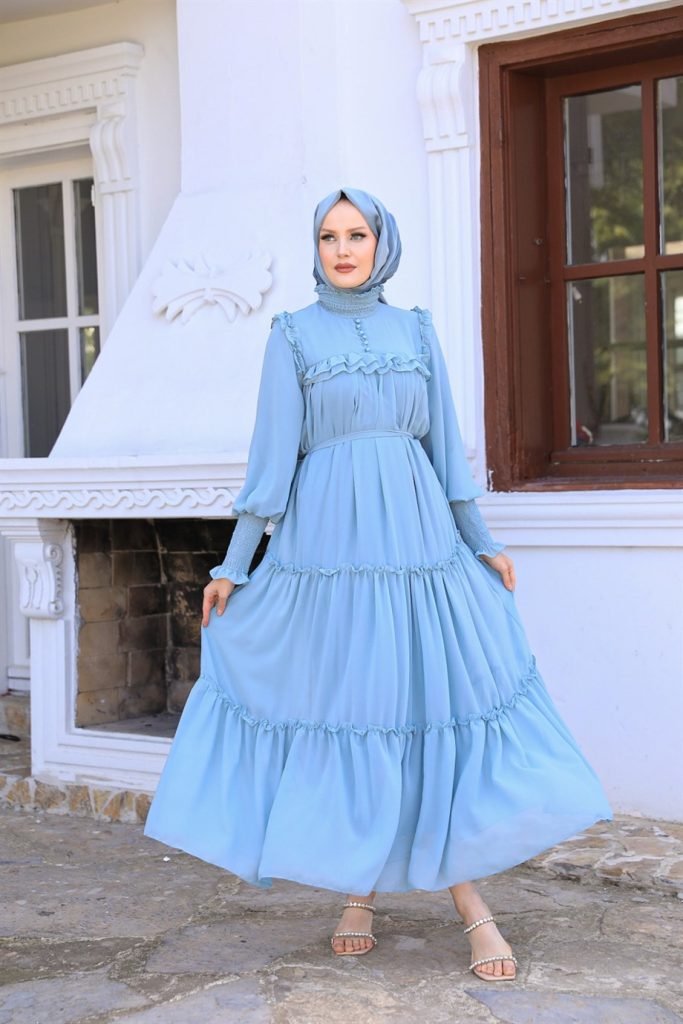 BUZ MAVİSİ ELBİSE MODELİ