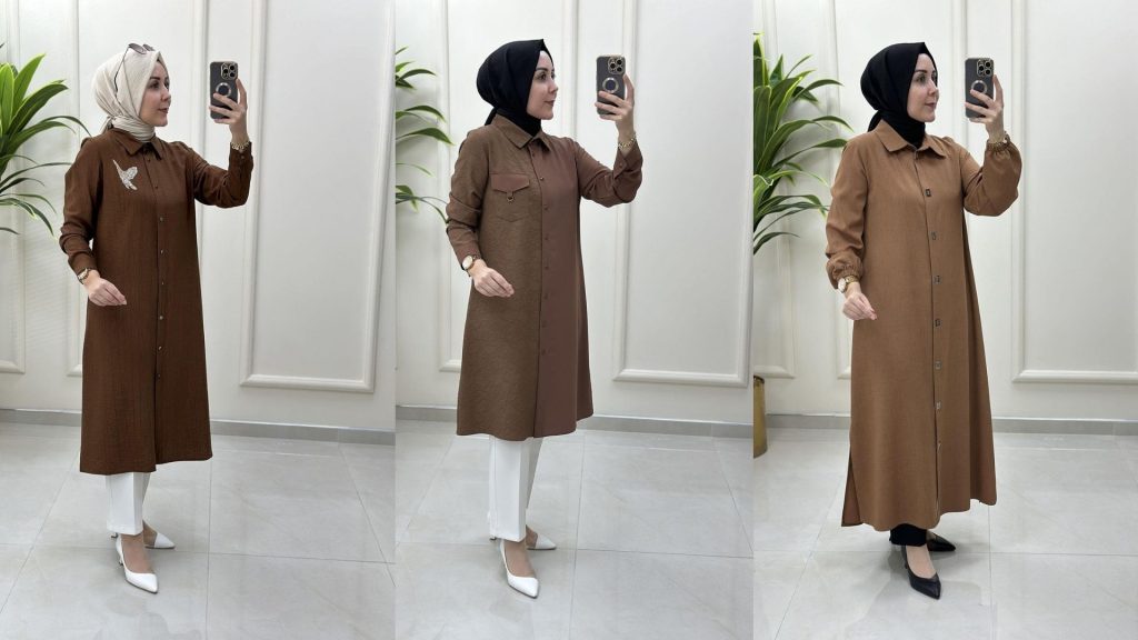 Kahverengi Gömlek Tunik Modelleri Üstüne Hangi Şallar Yakışır?